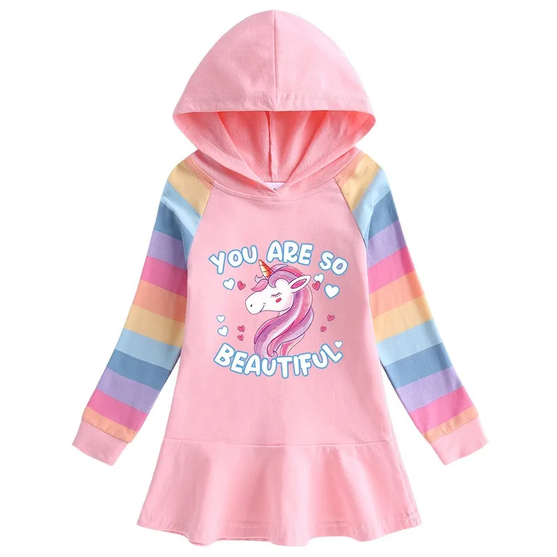 Unicorn Princess Dress Cotton 2024 New Autumn Toddler Kids Dresses Girls for Children Birthday Party Clothes Costume Hooded 2-8Y