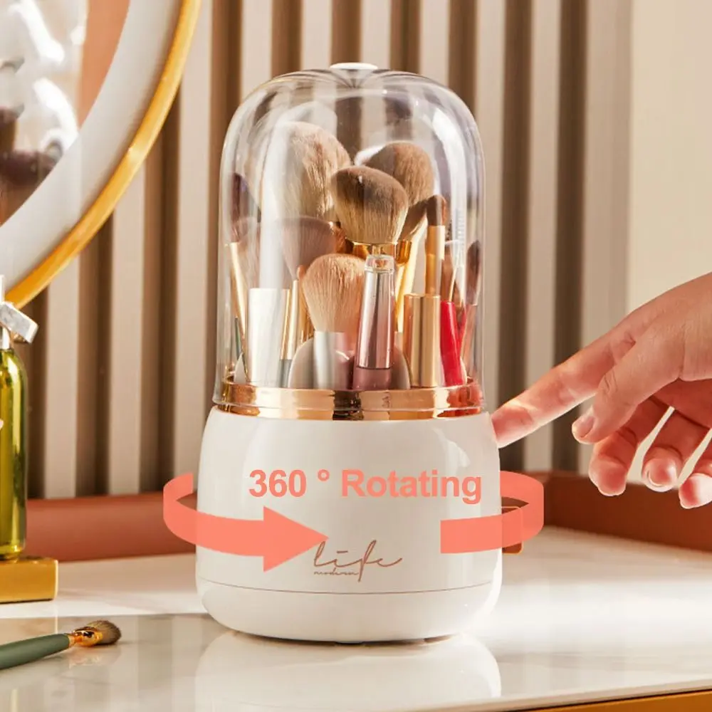 

Rotatable 360° Rotating Brushes Holder Large Capacity Transparent Cosmetic Storage Box Portable with Clear Lid