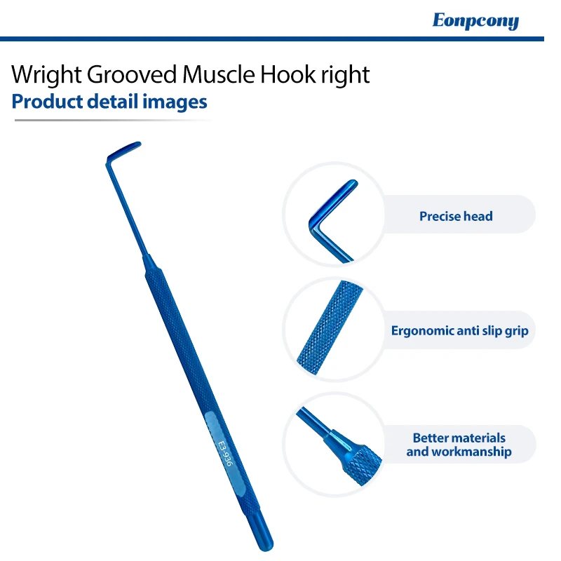 Wright Grooved Muscle Hook Right Grooved Ophthalmic Muscle Hook Stainless Steel for Strabismus Eye Surgical Procedures