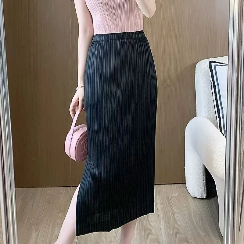 

Women's Pleated Long Half Skirt, High Waist, Slim, Luxury Design, All-Season, Summer Temperament, Prom Dresses