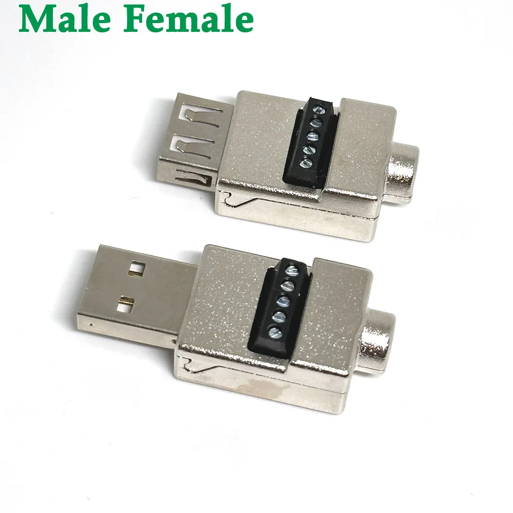 100pcs USB 2.0 Type Male Female Turn 5Pin metallic shell Terminal USB Turn Terminal Avoid Welding Plugs USB Plug Head Connector