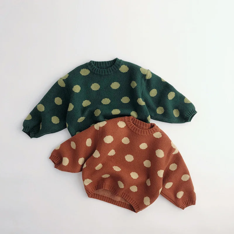 LILIGIRL 2025 Autumn Winter Vintage Look Kids Boys Sweaters Polka Dot Girls Knitwear Outwear Boys Pullover for 1-6Y