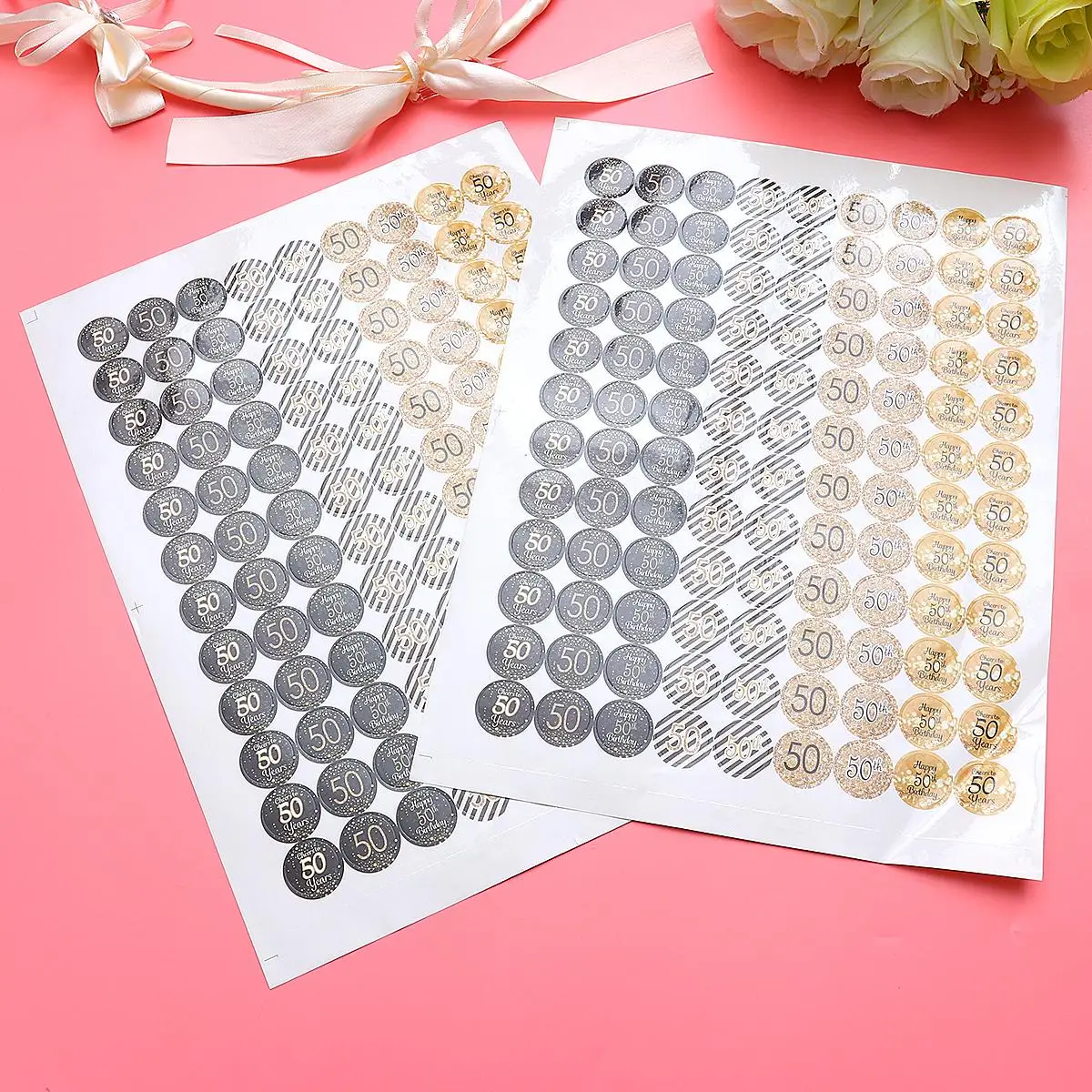 2 แผ่นสติกเกอร์วันเกิดจํานวนตกแต่ง 50th Happy Party Letter ฉลองครบรอบอุปกรณ์โฟลเดอร์ป้าย