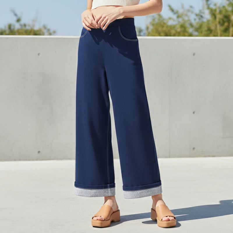 

ZANZEA модные широкие брюки женские эластичные сзади на талии контрастная вышивка полосатая подкладка джинсовые мешковатые брюки женские джинсы 3XL