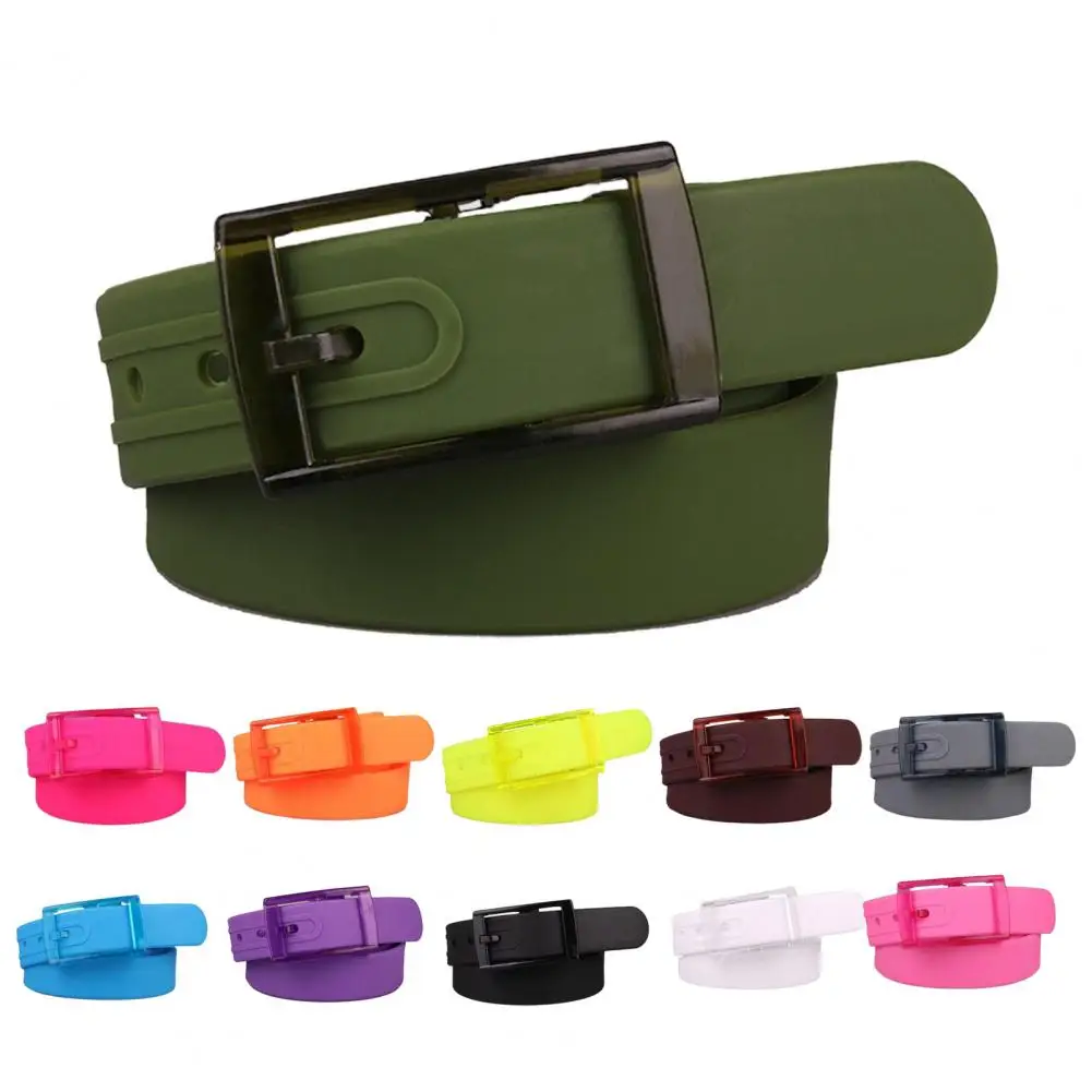 

Waist Belt Adjustable Prepunched Pin Buckle Candy Color Women Men Silicone Waistband Women Men Candy Type Buckle Waistband