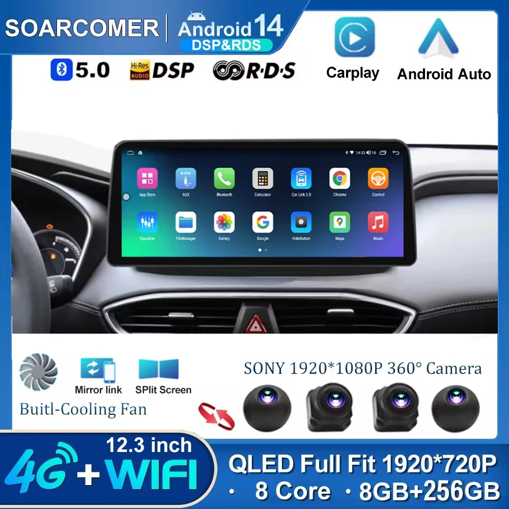 

12.3 inch Andriod 13 for Hyundai Santa FE 2017-2021 Multimedia Video Player Car Radio GPS Navigation Map Wireless Carplay auto