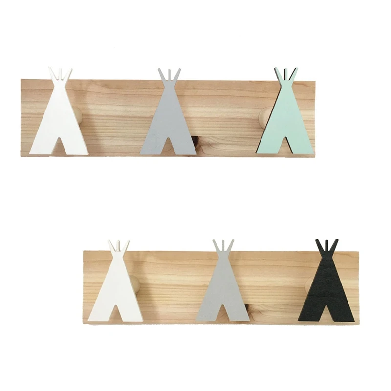 

Cute Tent Row Hooks, Creative Home Hooks, Clothes Hangers, Solid Wood Children's Room Wall Decoration