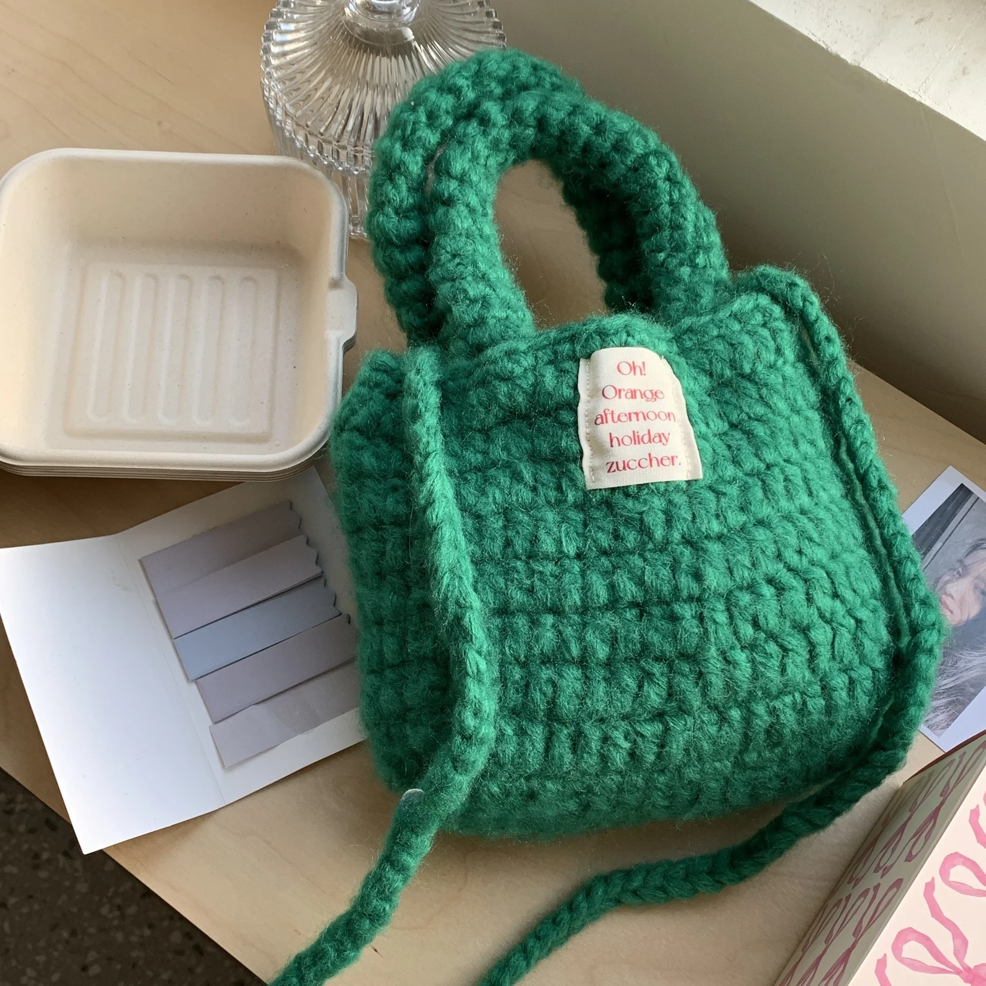 

Low Sugar Low Calorie Hand Knitted Wool Bag Ooahz Handbag Versatile Crossbody Bag Soft Fabric Shoulder Strap Korean Style