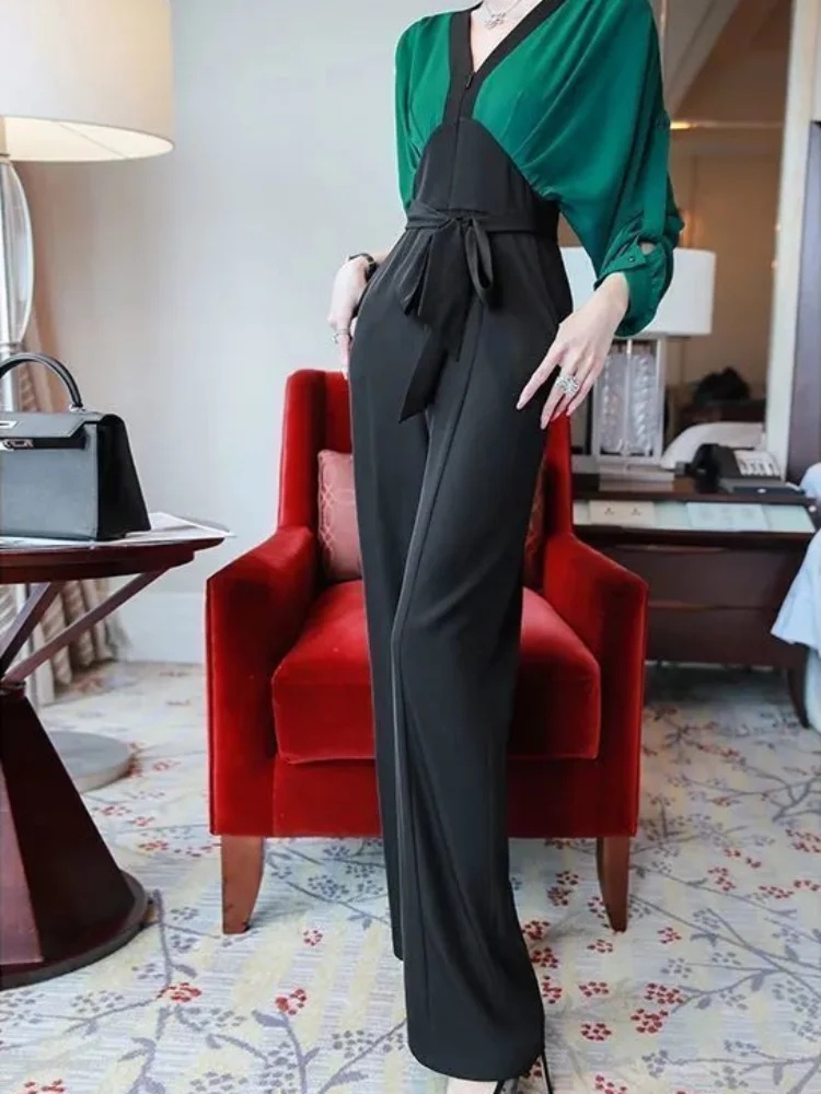 

Women's High Waist Wide Leg Pant Suit 2023 Summer Faionable Gown Jumpsuit Drapey Splice Ensemble Tree Rabbit Brand