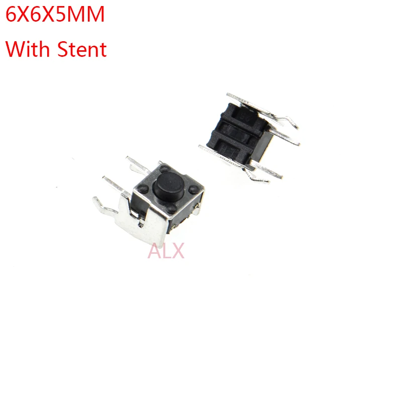 

50PCS 6X6x5mm dip Right Angle TACT push button with stent switch horizontal Micro tactile switches 6x6x5 6*6*5MM LIGHT touch