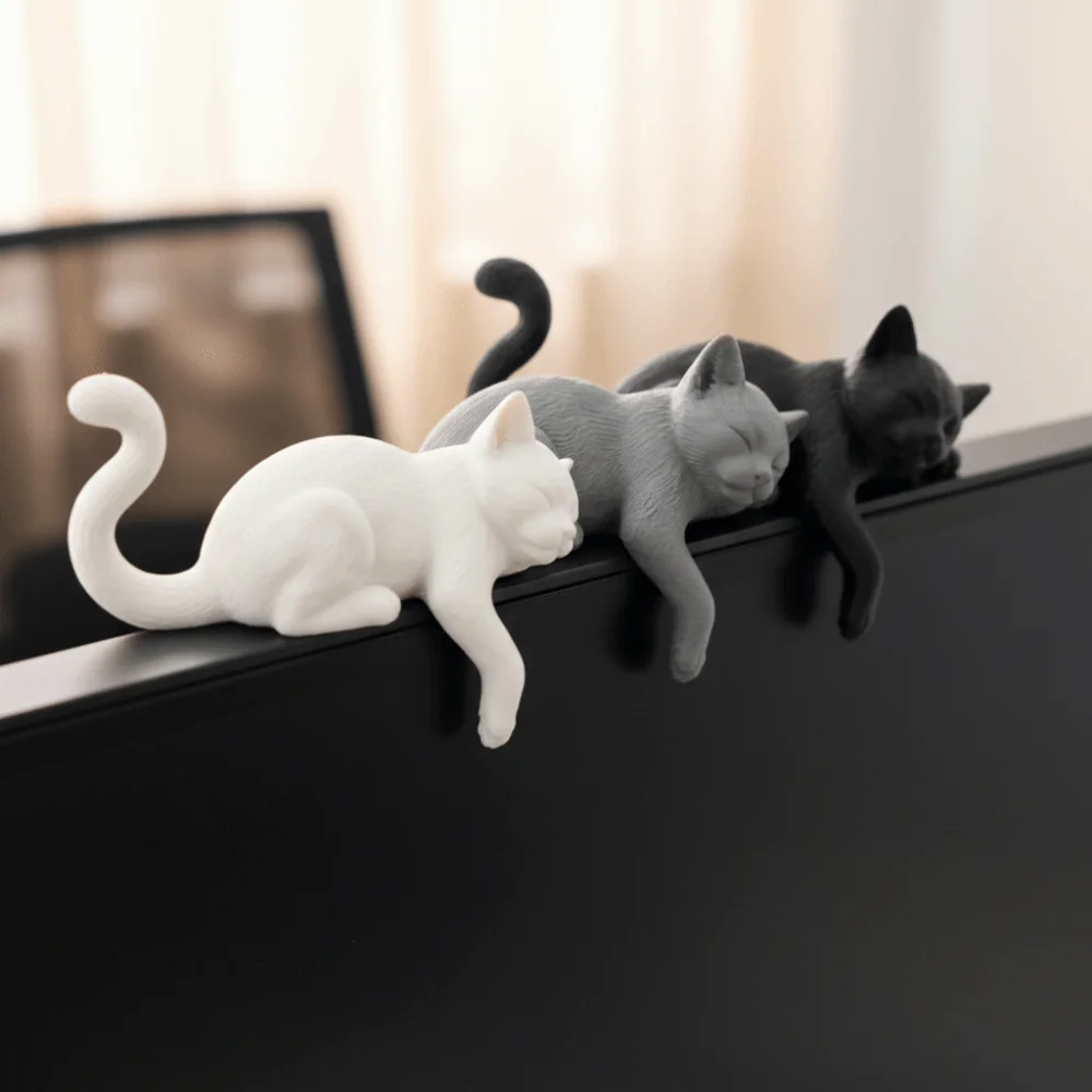 Unique Cute Desk Cat Decorations 3D Printed Creative Sleeping Cat Ornament Funny Decorative Cat Statues Home Decoration