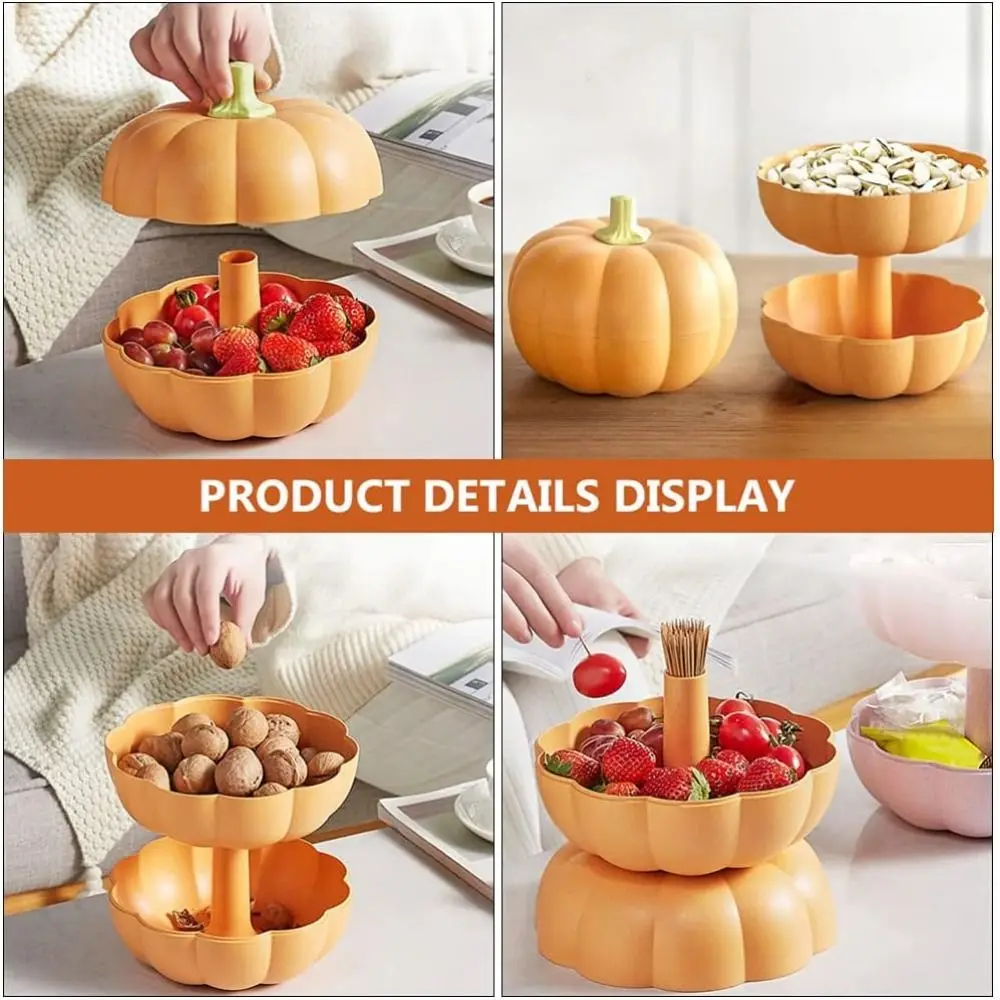 Double Layer Pumpkin Snack Holder Dustproof Fresh-keeping Serving Container Stackable Multiple Compartments