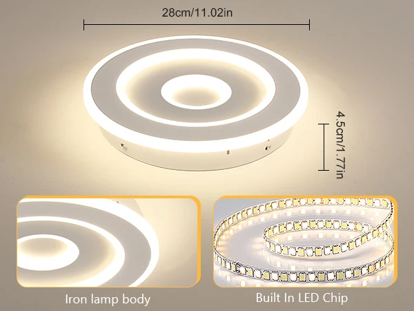 Runde LED-Deckenleuchte, moderne LED-Deckenleuchten 28 W für Flur, Schlafzimmer, Badezimmer, Küche, Wohnzimmer – Detail 17