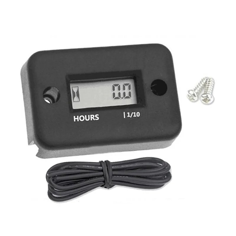 Waterproof LCD Display Digital Hour Meter Inductive Timer for Bike Motorcycle ATV Snowmobile Engine, Black