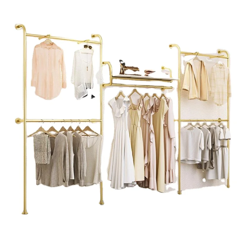 

CustomHigh Quality Clothing store display racks Double Hanging Rods Hangers Clothes Shelves