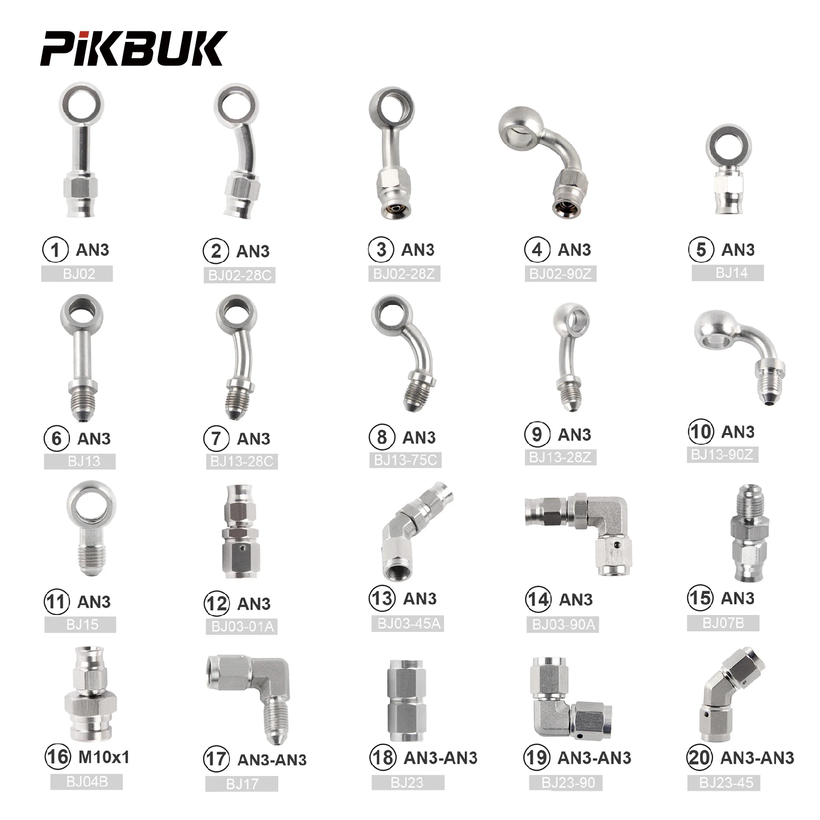 PIKBUK AN3 Motorcycle Motor Bike Hydraulic Brake Oil Hose Line Banjo Fitting M10x1 Stainless Steel 10mm