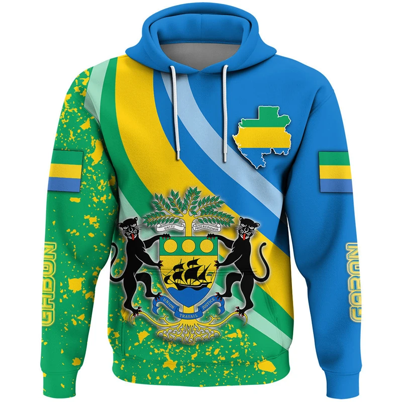 Africa Gabon Map Flag 3D Print Hoodies For Men Clothes Patriotic Tracksuit National Emblem Graphic Sweatshirts Male Hoody Tops