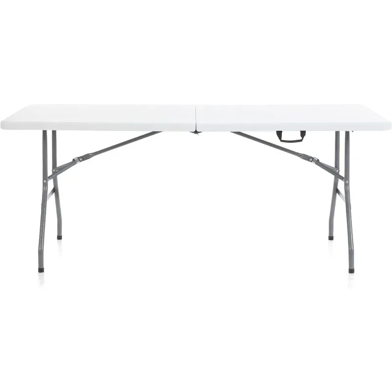 6 Foot Fold In Half Plastic Sturdy Folding Banquet Table For Dining, Entertainment, Or Work Table, White