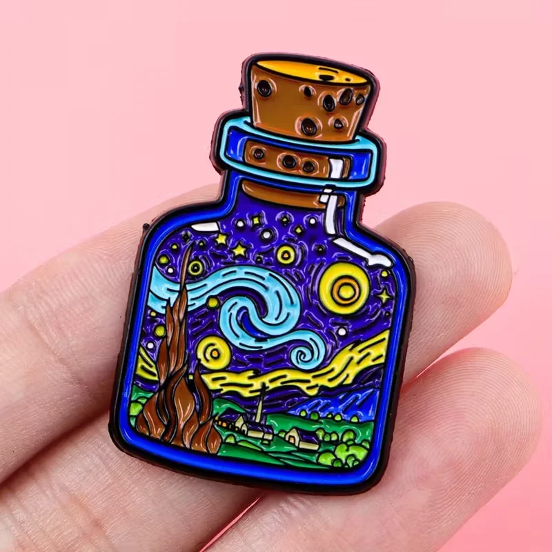 Van Gogh Starry Night Enamel Pin - Artistic Lapel Brooch & Backpack Accessory