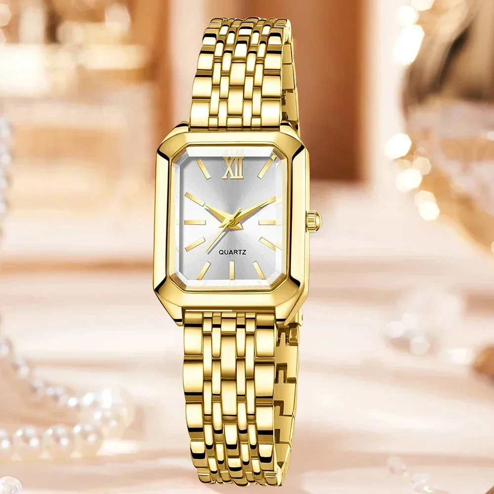 Golden Roman Square Watch Unlimited Bracelet Love Double Opening Bracelet Water Diamond Chain Set for Women