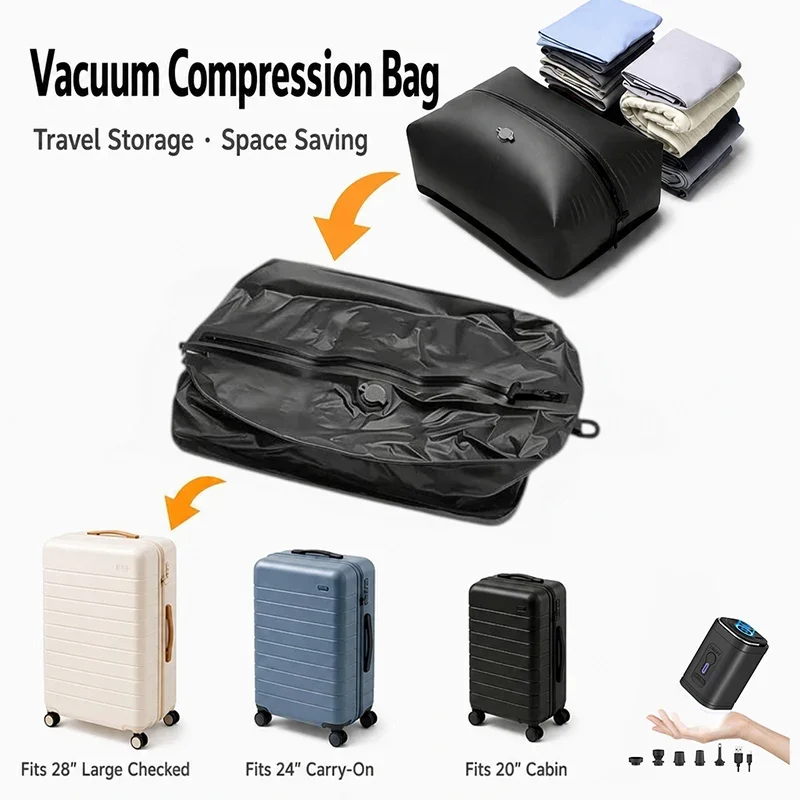 28L Travel Vacuum Storage Bags With Air Pump, Outdoor Clothes Compression Bags, Reusable Empty Vacuum Bags For Clothes Suitcases