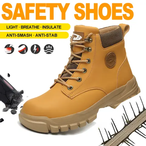 High-top PU anti-smash anti-puncture breathable safety shoes