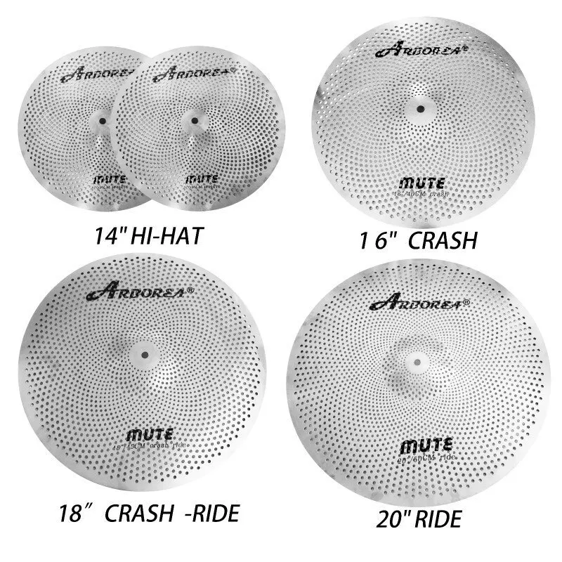 Alloy Thicken Drum Mute Cymbal Silvery Sturdy Durable Noise-reducing 5-piece Cymbal Set Percussion Instruments Accessories