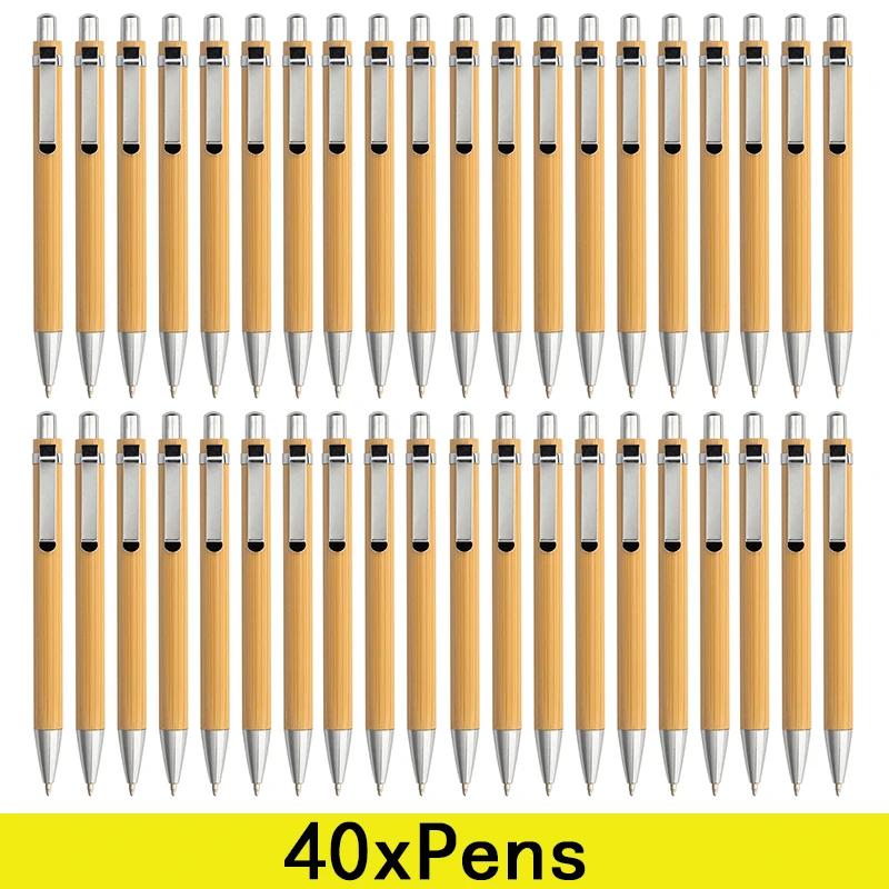 

40Pcs Bamboo Retractable Ballpoint Pen Black ink 1mm Sustainable Pens for Journaling Writing Office Supplies