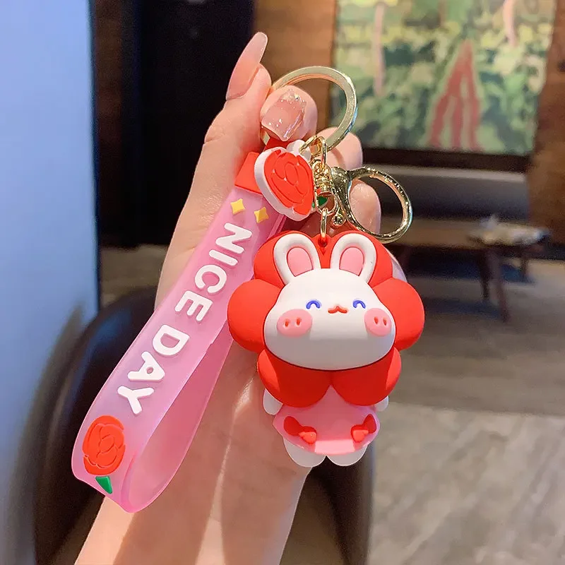 2023 Cute Bunny New Year's Gift Keychain Cartoon Chinese Zodiac Year of The Rabbit Car Key Chain Ring Bag Pendant Wholesale