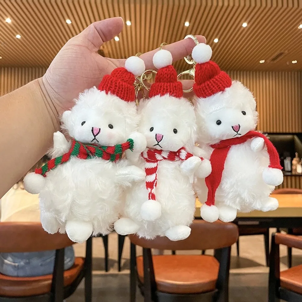Cute Cartoon Creative Sheep Keychain Toy White Sheep Christmas Pendant 18cm Bear Couple Bag Charms