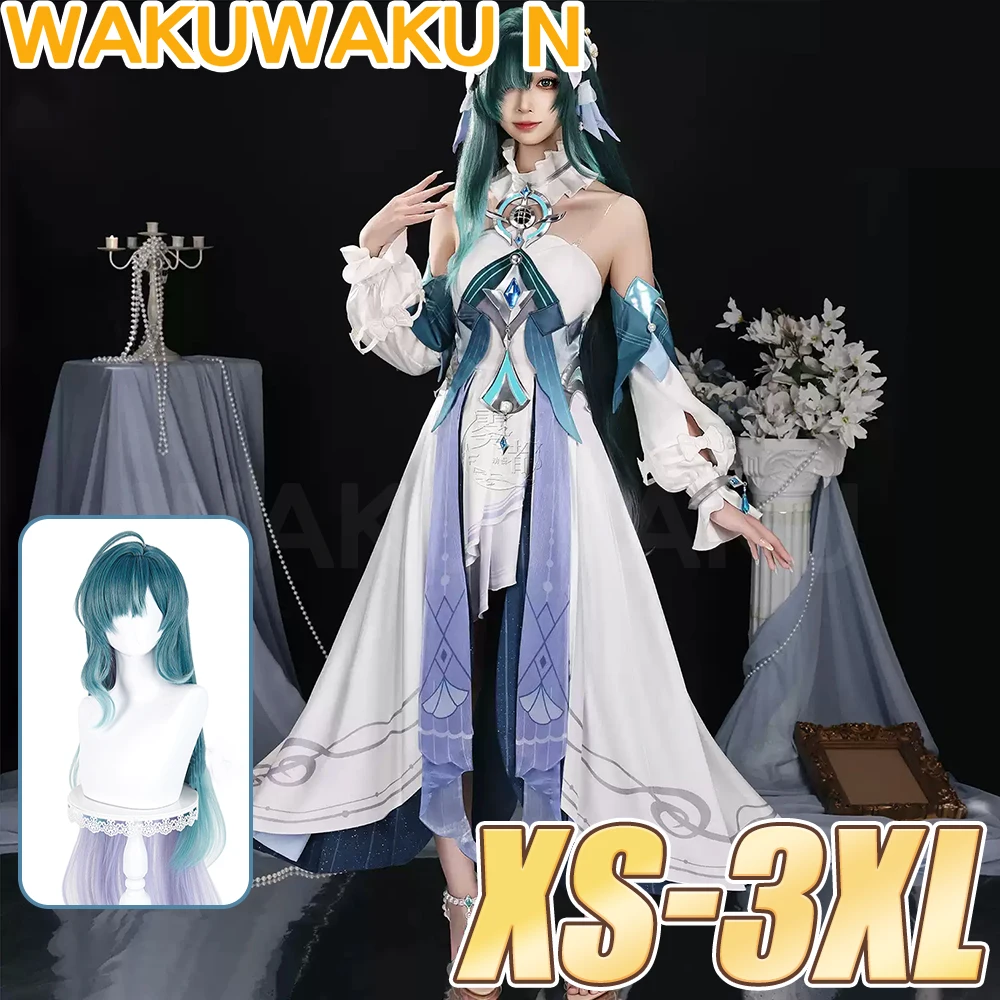 AUF LAGER Vodyanitsa Cosplay-Kostüm Spiel Genshin Impact【S-3XL】WakuWaku-N Damen Snezhnaya Halloween-Perücke Übergröße