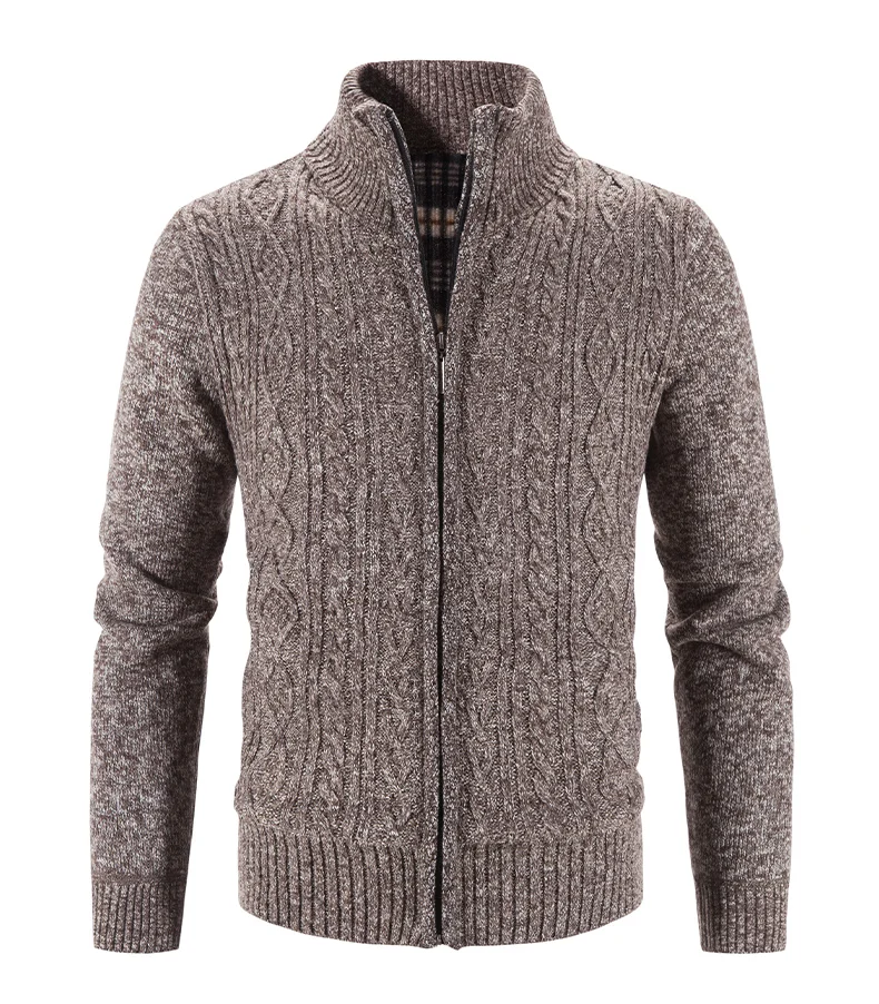 Winter Herbst Neue Pullover Stricken Zopf Strickjacke Männer Business Casual Jacke Zipper Up Einfarbig drehen-unten Mantel Fleece kleidung – Detail 8