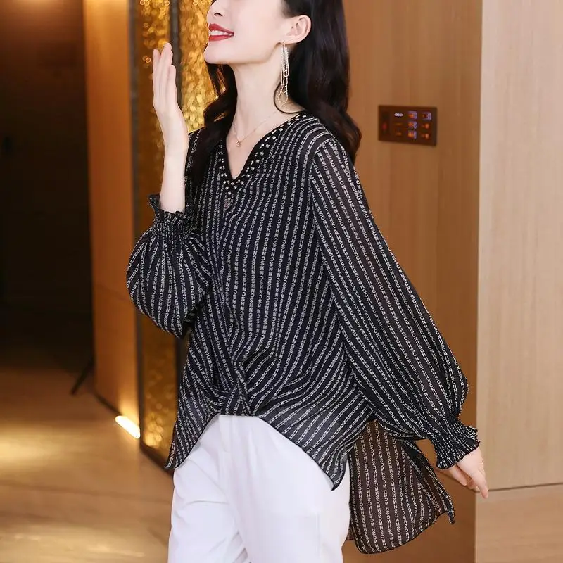 Temperament Elegant Fashionable Chiffon Shirt for Women\'s Spring Autumn Popular Slimming Age Reduction Versatile Trendy Top