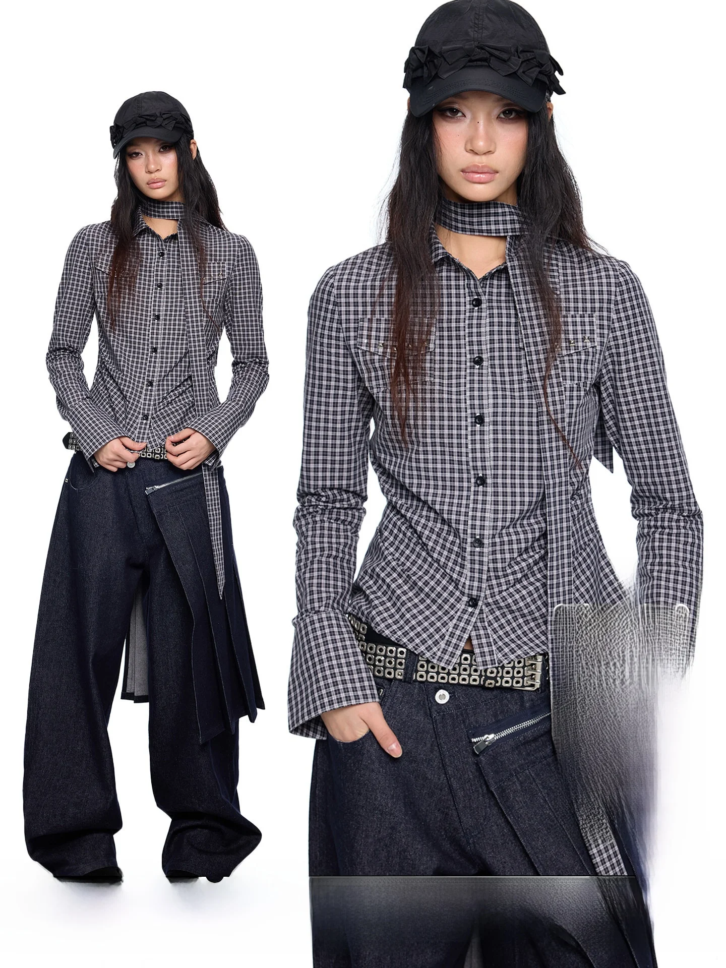 

EZEK Women's Casual Plaid Shirt Spring New Design Sense Vintage Loose Top with Bow Tie Breathable Thin Long Sleeve Cotton Pol...