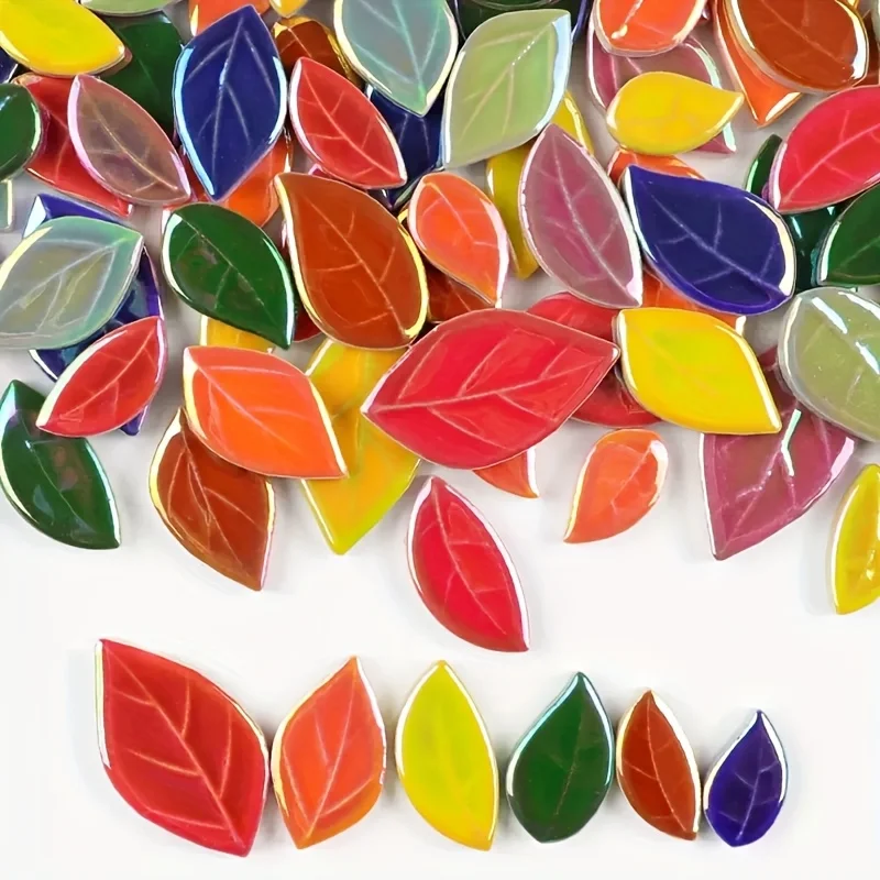100/200 Grams of Colorful Mosaic Materials, Multi-Sized Mixed-Color Leaf Mosaic Pieces, Suitable for Mosaic Coasters, Candle Holders, Decorative Picture Frames, Vases, Trays, Decorative Paintings DIY Making; Handmade A