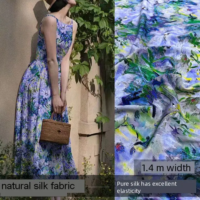

Purple Blue Summer 93% Mulberry Silk 7% Spandex Natural Dress Garment Fabric Designer Sewing