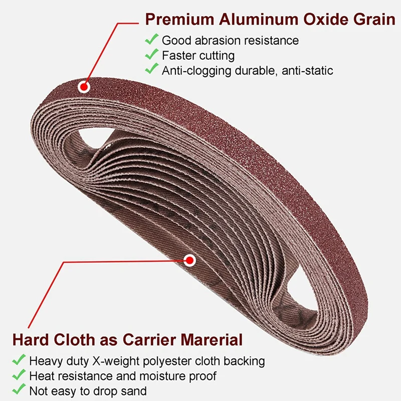 تشكيلة حزام الرملي لأعمال النجارة ، وأكسيد الألومنيوم ، وملف الهواء ، وحزام الصنفرة ، 24 عبوة ، 1/2 × 18 بوصة