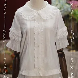 Vintage Victorian Gothic Y2k Lolita Shirt Women Elegant Cute Kawaii Peter Pan Collar Blouses Japanese Girls Blusas Mujer Tops