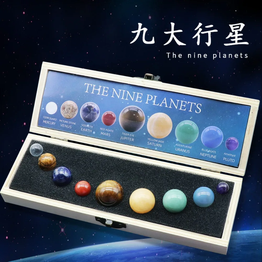 8/9pcs Planets Ball Set Natural Crystal Stones Solar Sun Galaxy System Sphere Round Original Stone School Popular Science Gifts