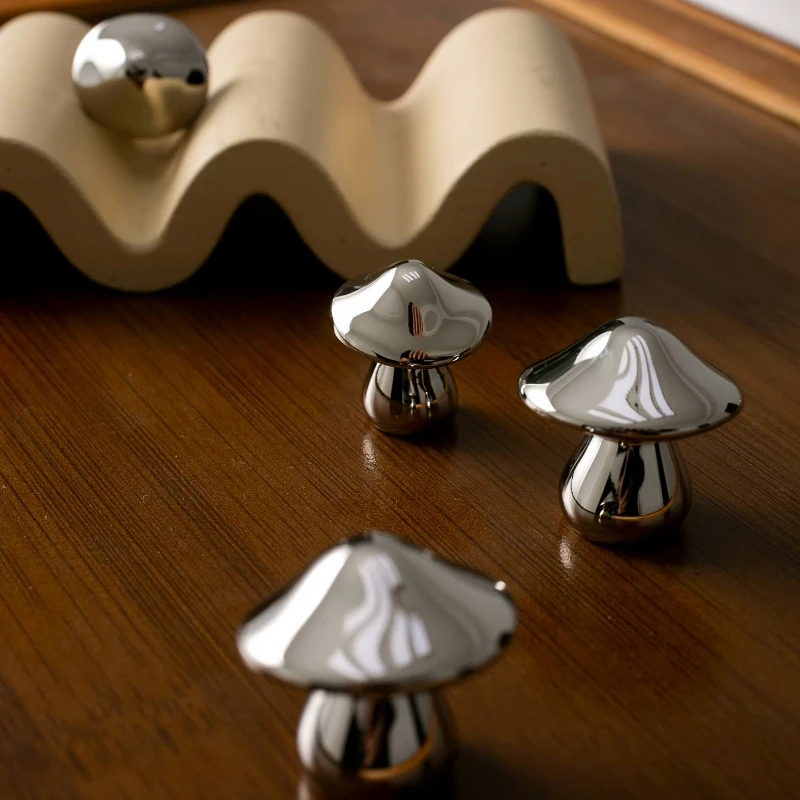 Mid-century Home Cabinet Door Pull Titanium Silver Mushroom Knob Decorative Drawer Handle Modern Furniture Hardware Accessory