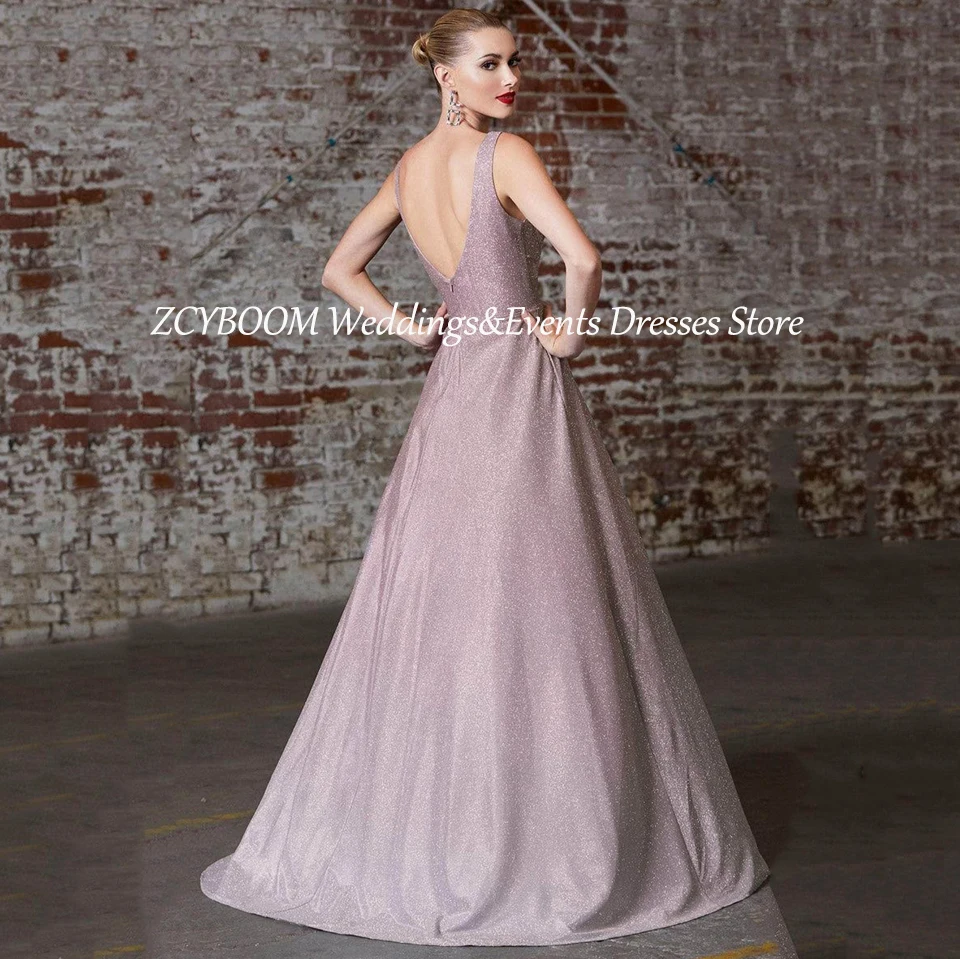 Affascinante scollo a V lucido sfumato cinturino per spaghetti abito da sera senza maniche 2025 A-Line pavimento lunghezza abito da ballo con cerniera su misura