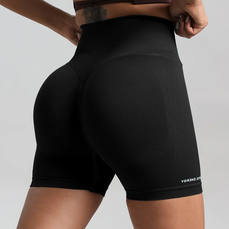 New Seamless Knitted Fitness Pants Women Running Sports Cycling Pants Yoga Clothing Belly Tight Three-point Shorts