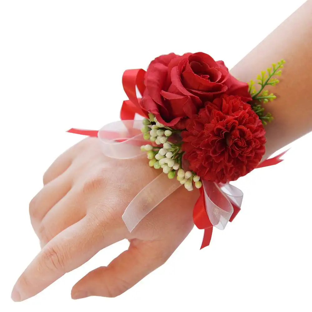 

Wedding Favors Reatic Simulation omsmen Lapel Flowers Meeting Guest Welcome Hand Wrist Flowers for Bridesmaids And Sisters