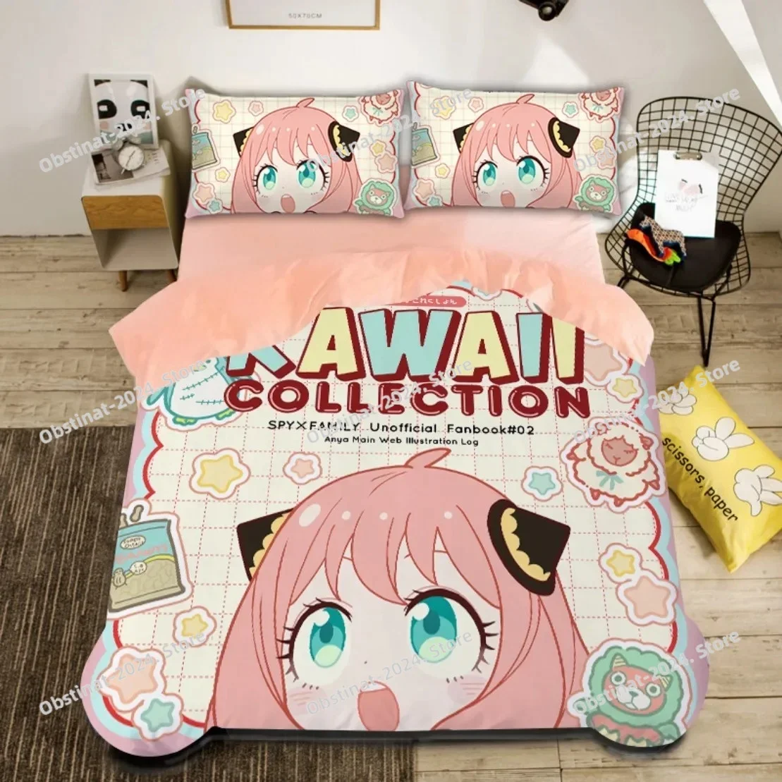 애니메이션 스파이 X 패밀리 침구 세트, 스파이 재미있는 아니야 프린트 베개 커버 포함 침대 이불 커버 부드러운 싱글 더블 퀸 슈퍼 킹 사이즈