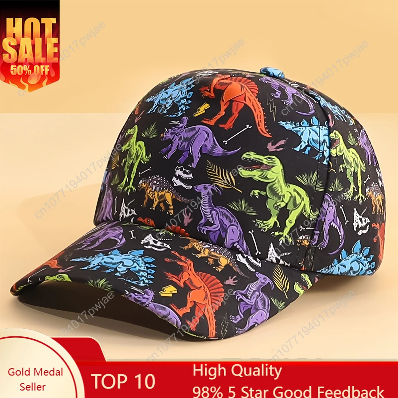 

[Dinosaur] 1 Cartoon Dinosaur Baseball Cap with Various Dinosaur Prints, Lightweight Outdoor Sun Hat with Adjustable Chin Strap,