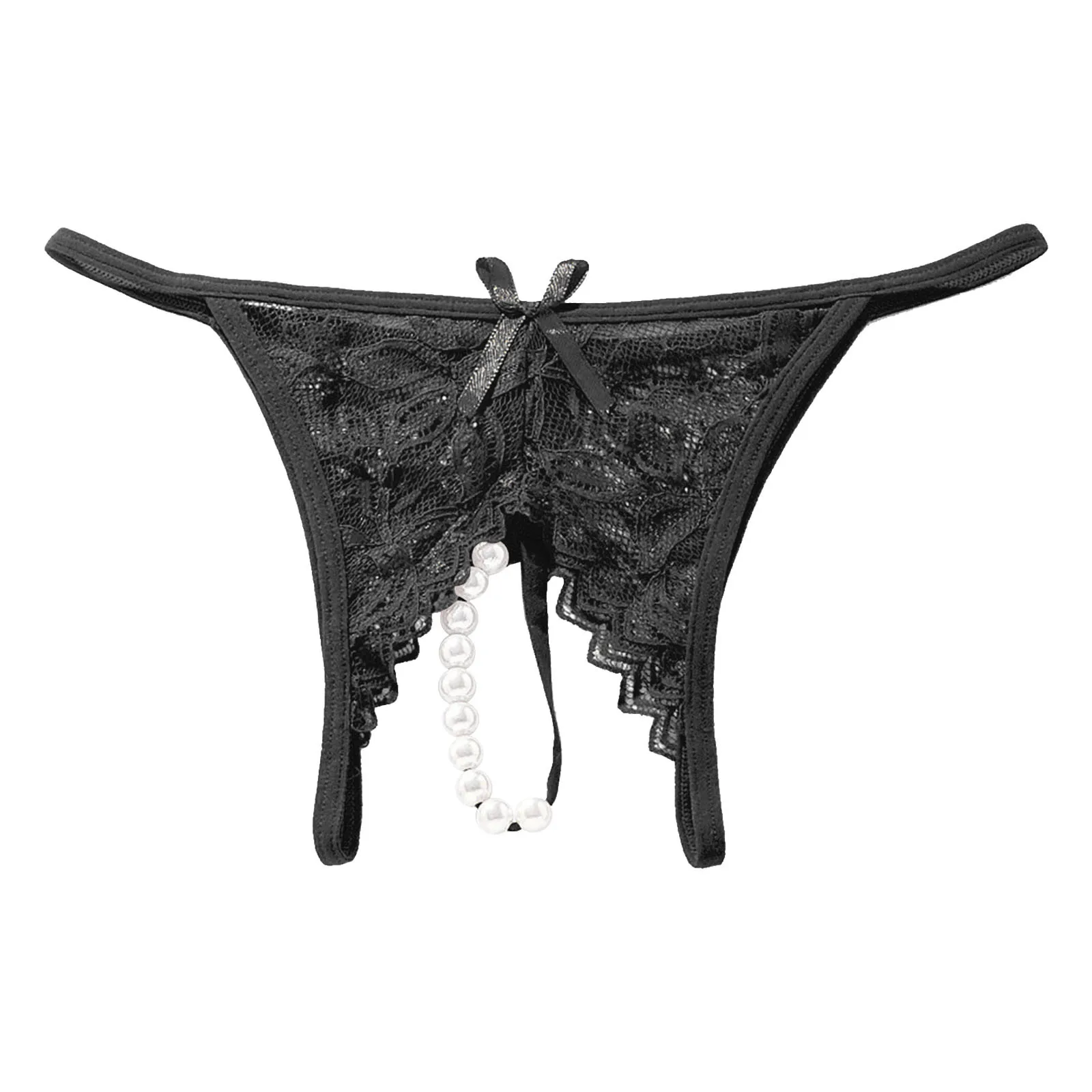 Sexy Lace Thongs Open Crotch G-String Pearl Crotchless T-Back Transparent T Pants Erotic Lingerie For Sex Solid Color Intimate 