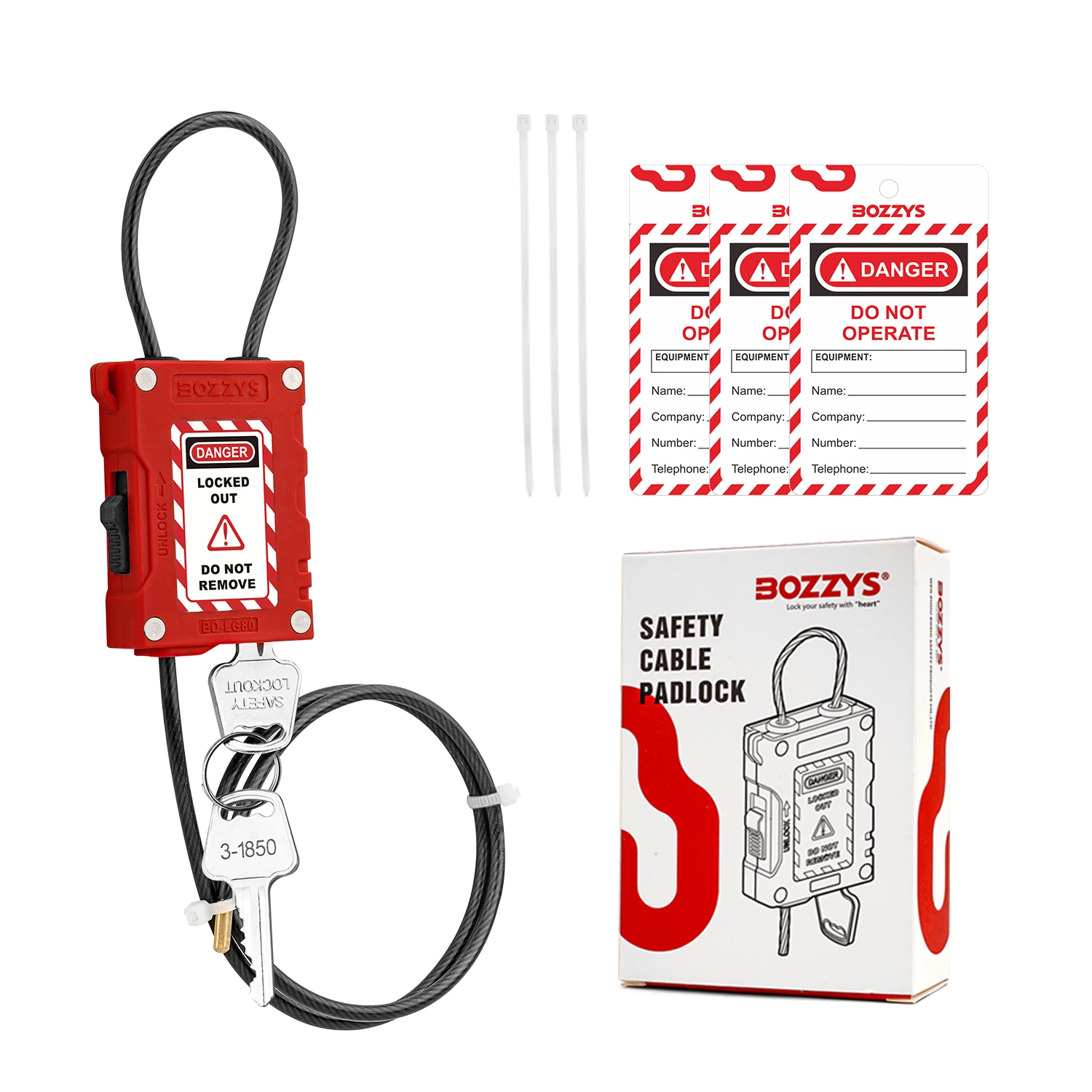 

Adjustable cable padlock with PVC UV-protection coating stainless steel cable for Industry energy isolation lockout/tagout