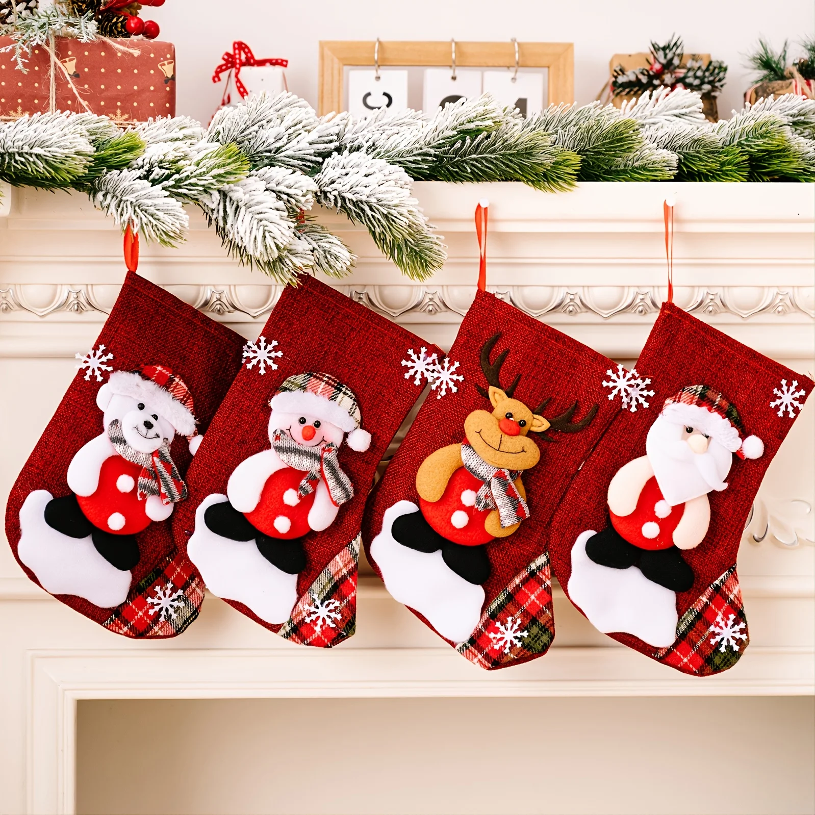 1pc Christmas Decorations Small Red Linen Christmas Socks Holiday Decorations Pendant Gift Socks