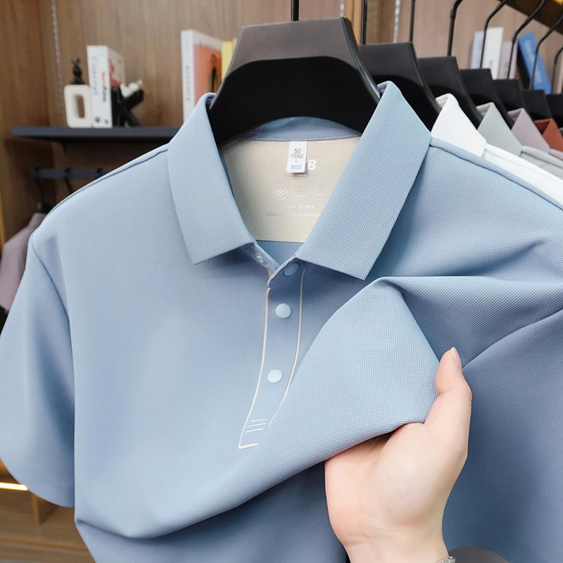 High end ice silk breathable short sleeve polo shirt brand fashion new men's comfort summer luxury business casual lapel T-shirt