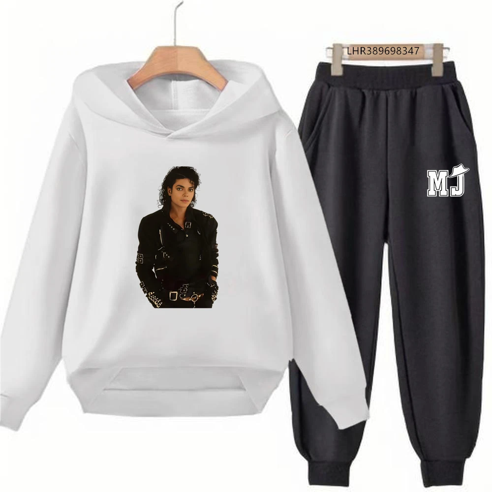 Children's Hoodie+Pants Suit Black 3-12 Years Girl Sweatshirt Sets Boys Pants Suits Michael Jackson Printing Autumn Clothing